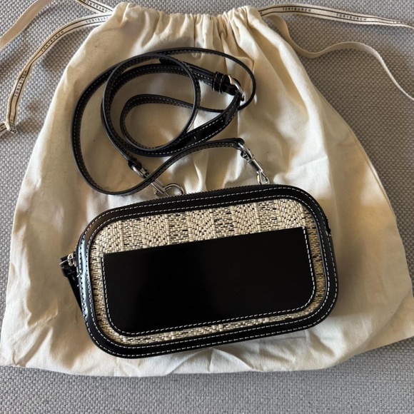 Tory Burch Black and Tan Woven Clutch